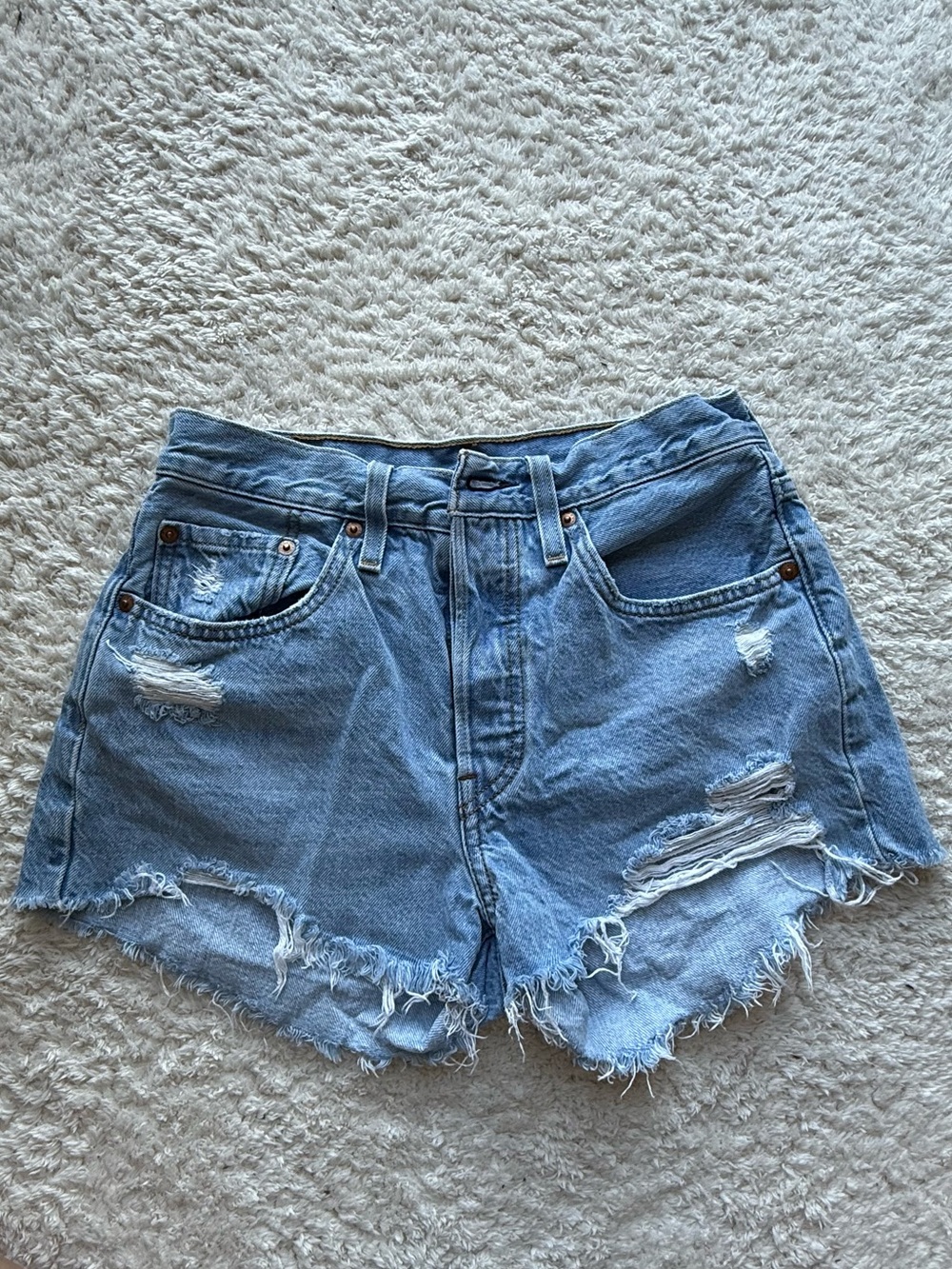 Levi’s 501 Original Fit Women’s High Rise Distressed Blue Jean Shorts